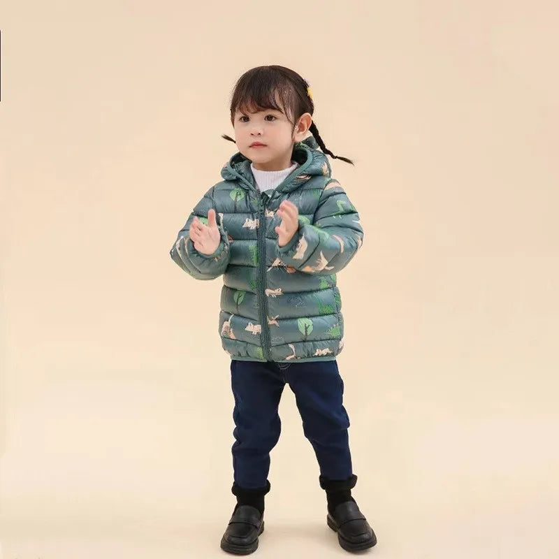 Boys Girls Lightweight Down Jacket Baby Hooded  Zipper Coats Autumn Winter Warm Outerwear 0-5 Years Kids Christmas Birthday Gift