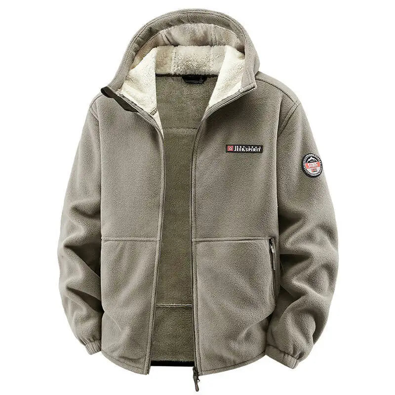 Men's Outdoor Sport Hooded Sweatshirt Jacket Warm Fleece Liner Windproof Softshell Inner Polar Fleece Coat with Zipper & Pockets