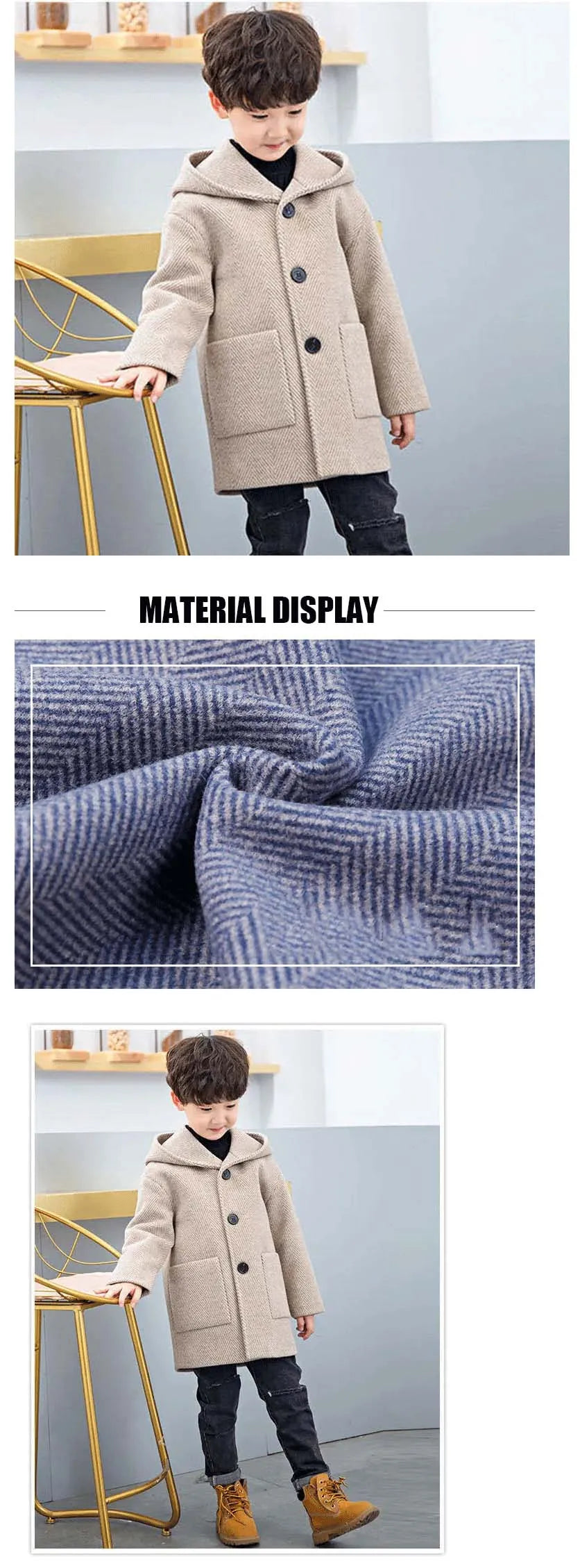 Winter Woolen Jacket For Boy New 2024 Korean Version Fashion Thickening Handsome Mid-Length Keep Warm Casual Children's Clothing