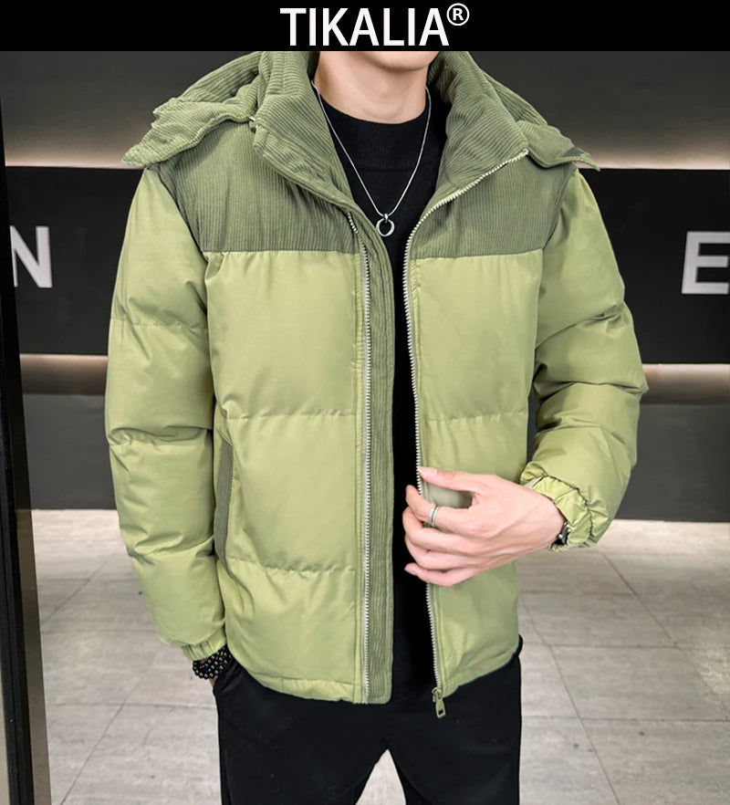 Winter Parka Jacket Men Removable Hood Thicken Keep Warm Cold Weather Windproof Coats Patchwork Cotton Padded Puffer Jacket