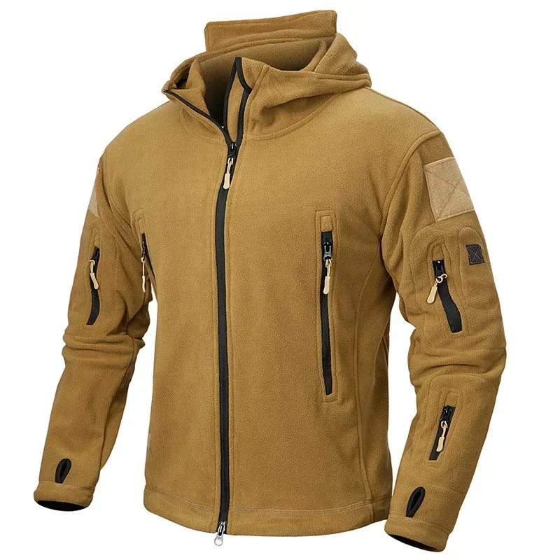 Winter Hunting Fleece Jacket Men Warm Polar Outdoor Hoodie Jacket Multi-Pocket Casual Full Zip Sport Hiking Coat