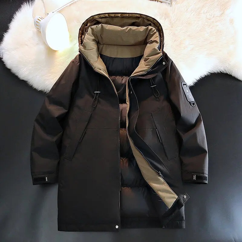 2024 Autumn/Winter New Fashion Solid Color Thick Warm Hooded Coat Men's Casual Loose High-Quality Plus-Size Cotton-Padded Jacket