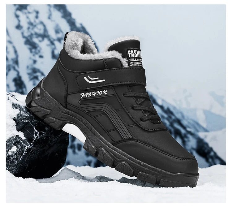 Winter Boots for Men New Waterproof PU Leather Warm Snow Ankle Boots Outdoor Warm Plush Non-slip Work High-top Casual Shoes
