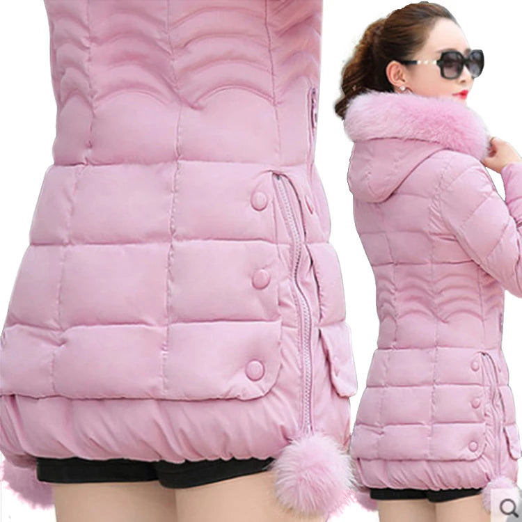 Winter Jacket Women 2023 winter coat pure color casual Fur Collar Hooded long hooded cotton lady jacket