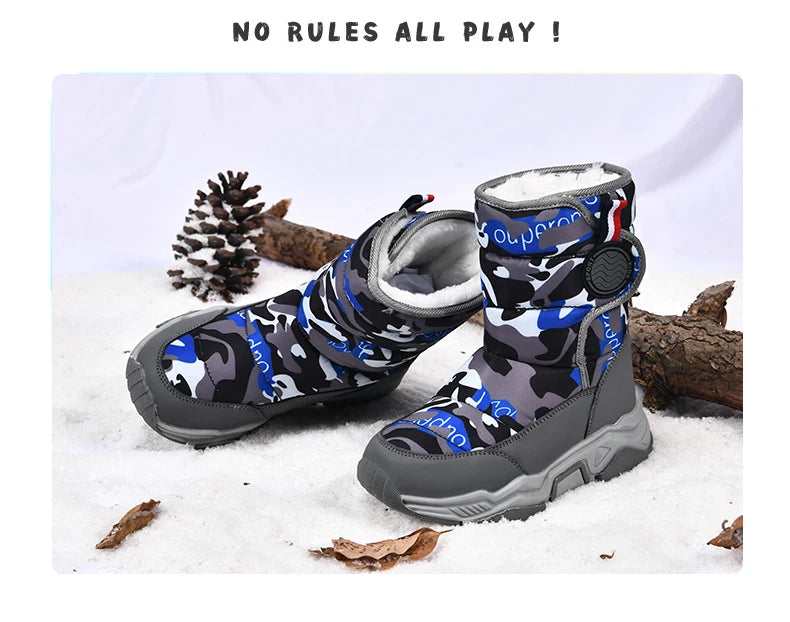 Winter Children Casual Shoes Girls Non-slip Warm Fur Snow Boots Boys Tactical Sneakers Kids Outdoor Footwear Padded Boots Female