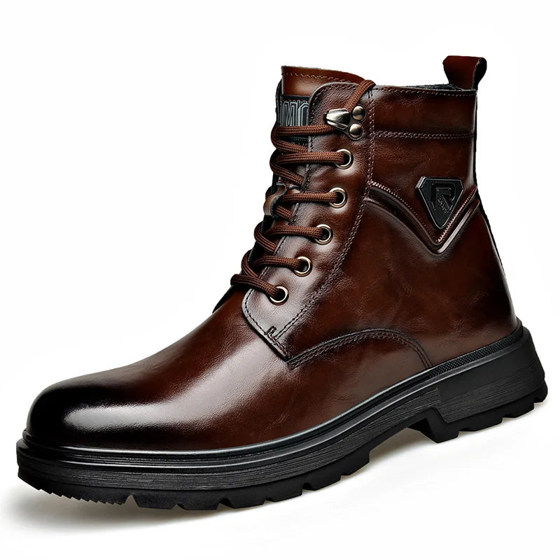 Autumn Winter Side Zipper Genuine Leather Boots for Men Fashion Casual Warm Cotton Work Shoes Man New Designer Ankle Boots Male