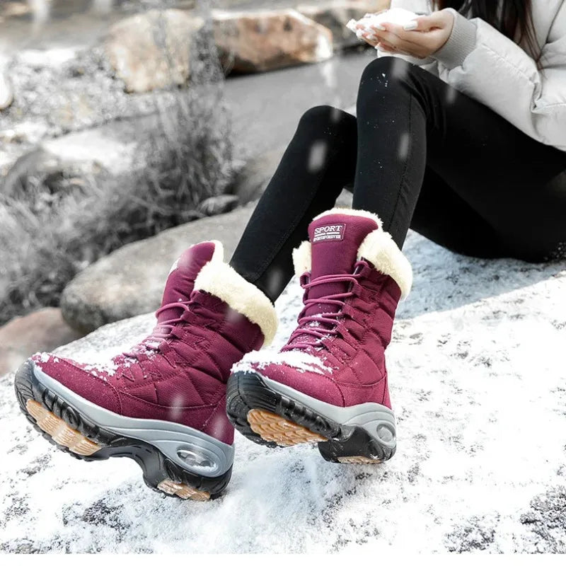 Winter Hiking Boots Shoes for Women Platform Fur Warm Snow Boots Waterproof Slip on Women Comfortable Outdoor Ankle Boots Winter