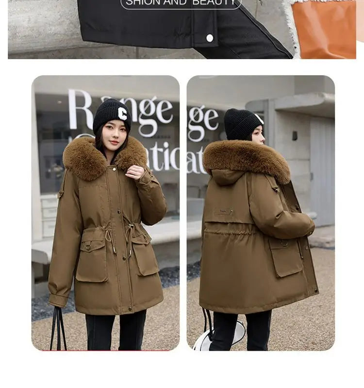 Winter Coat 2024 New Thicken Parker Women's Warm Detachable Inner Down Cotton Jacket Female Loose Warm Hooded Parkas Overcoat