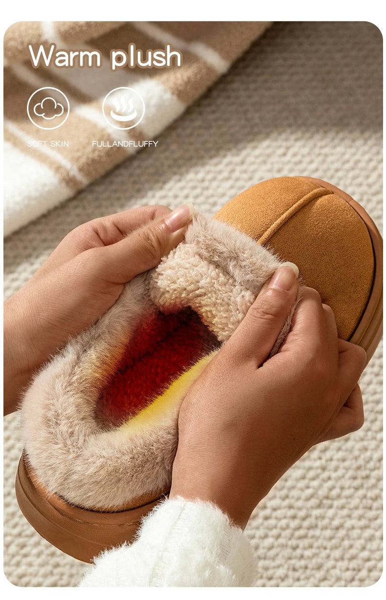 Winter Men Slippers Fur Warm Comfort Breathable Indoor Outdoor Non-slip Couple Fashion Snow Boots Casual Home Shoes