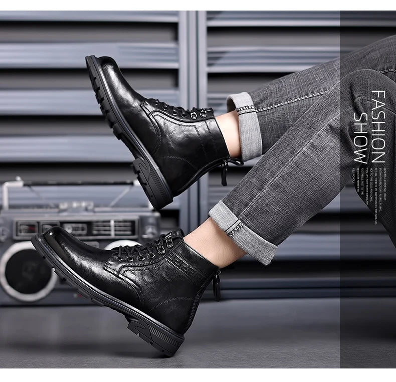 Leather Shoes Loafers Soft and Comfortable Ankle Boots Shoes for Men Wear-resistant All-match Mid-top Work Wear Fashion New