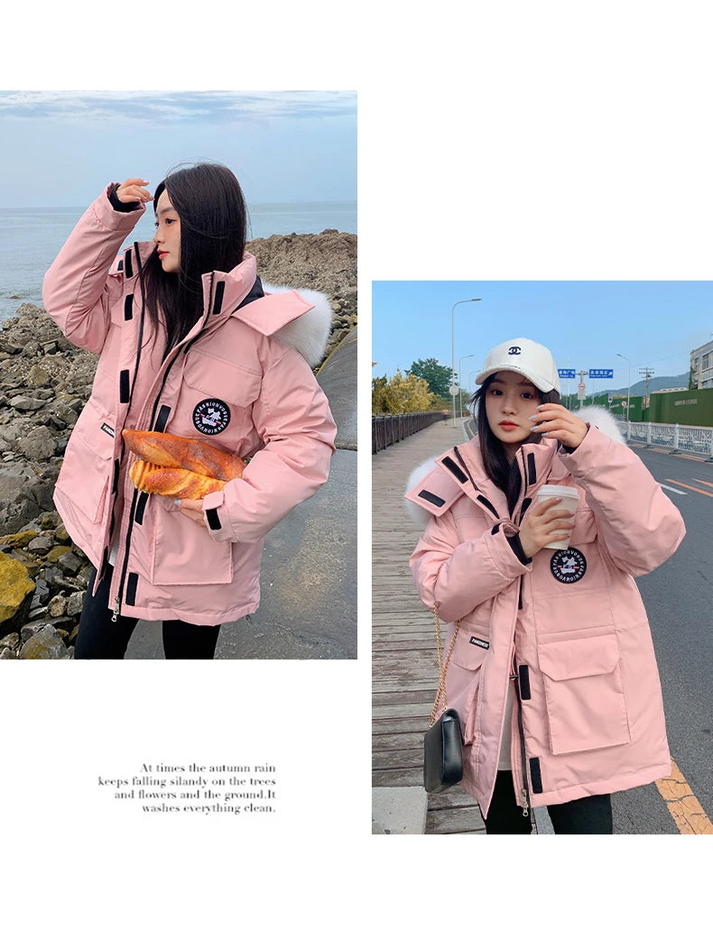 winter new fashion hooded down padded jacket women's thickening winter outdoor snow jacket couple tooling jacket coat