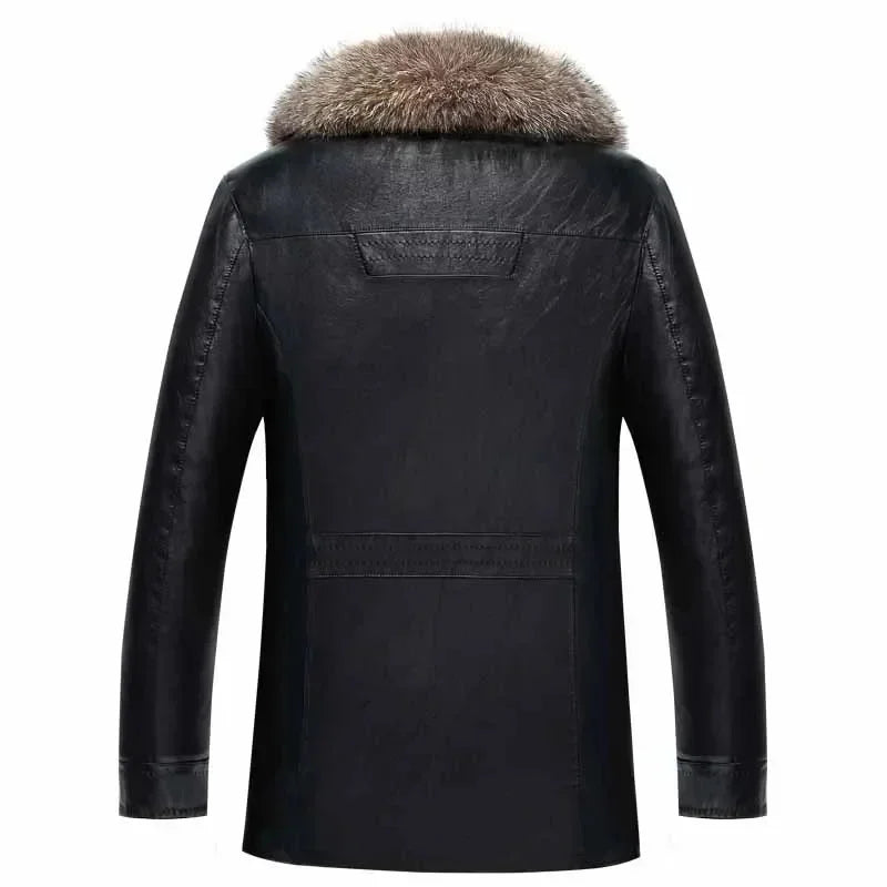 Winter New Leather Jacket for Men Short Plush Thickened Jackets 2025 Men's Raccoon Fur Collar Lapel Coats Jaqueta Couro