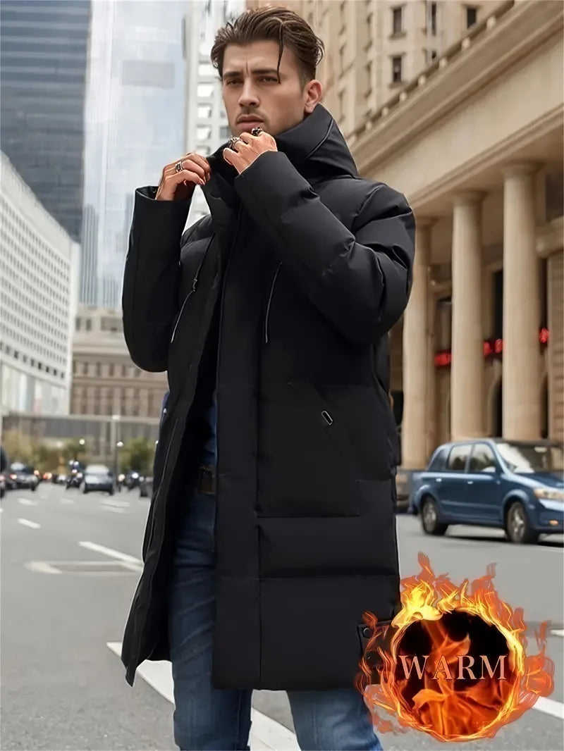 Men's Winter Jacket Hooded Full-Zip -Padded - Windproof Coat with Full-Length Zipper- Cold Weather Outdoor Clothing for Skiing