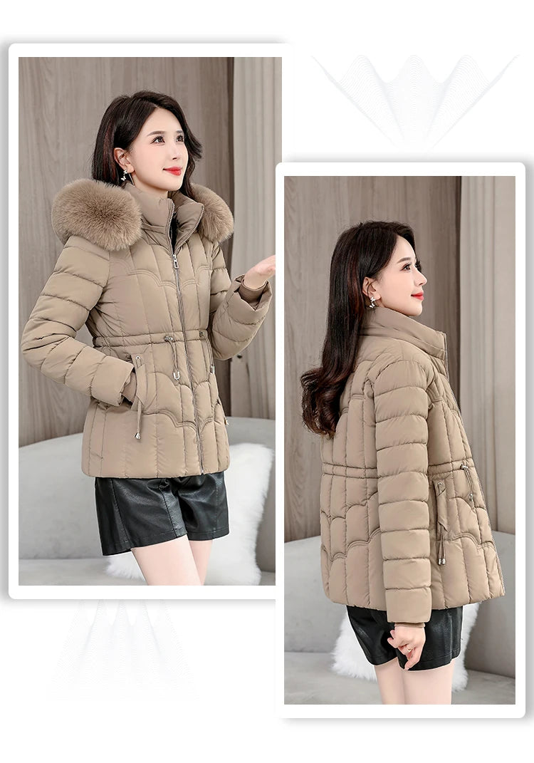 Winter 2025 New Down Jacket Women Parkas Fashion High-Quality Warm Cotton Padded Coat Ladies Short Overcoat Hooded Overwear Tops