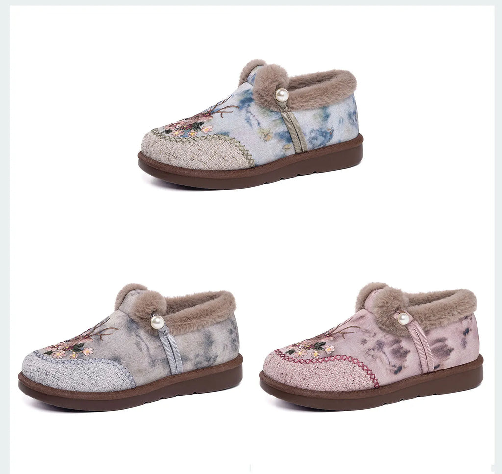 Winter Snow Boots For Women Brand Plus Thick Fur Cotton Shoes Outdoor Warm Footwear Embroidery ladies Ankle Boot Lazy Shoes