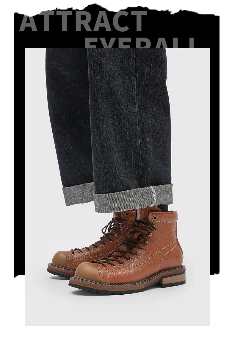 Men Leather Boots Vintage Work High Top Men's Shoes British Style Men's Leather Boots Spring Non Slip Lace Up Platform Shoes Man