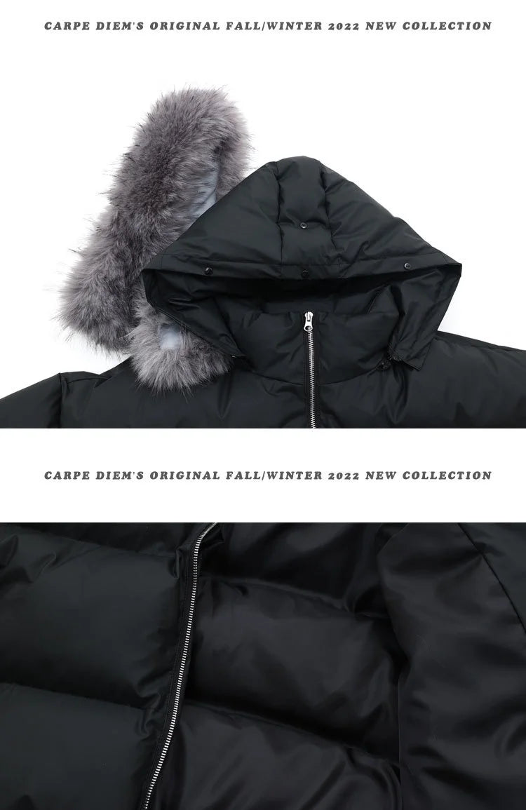 Winter Jacket Men Women Loose Thick Warm Bomber Cotton Hooded Coat Detachable Fur Collar Embroidered Design Outdoor Windproof