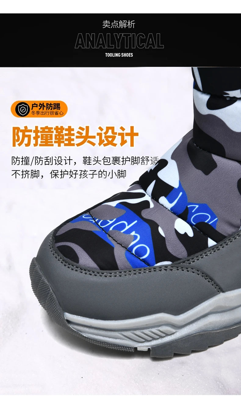 Winter Children Casual Shoes Girls Non-slip Warm Fur Snow Boots Boys Tactical Sneakers Kids Outdoor Footwear Padded Boots Female