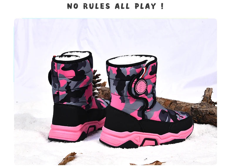 Winter Children Casual Shoes Girls Non-slip Warm Fur Snow Boots Boys Tactical Sneakers Kids Outdoor Footwear Padded Boots Female