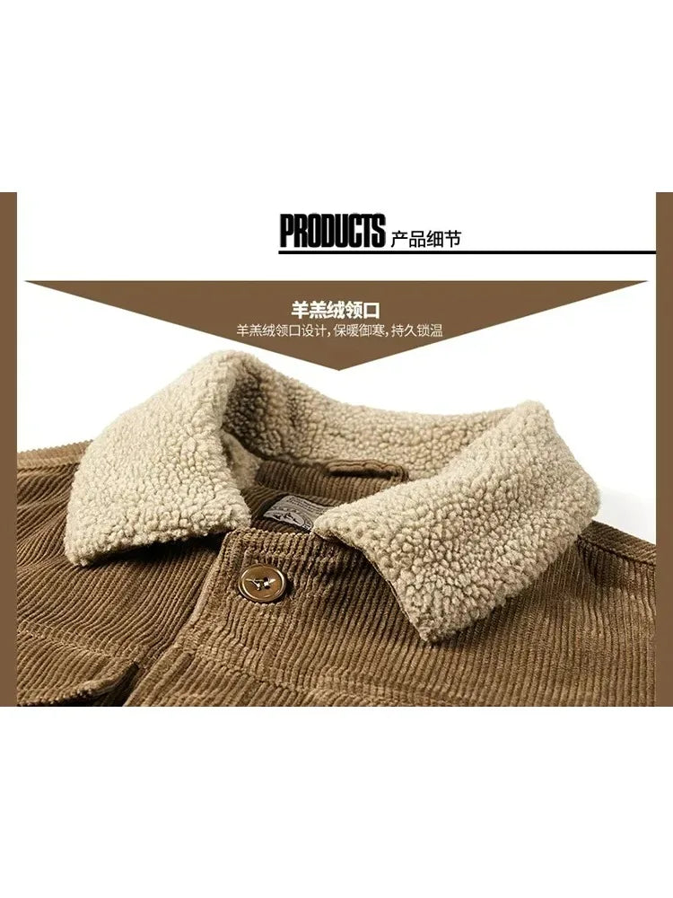 Male Cotton Jackets Padded Warm Loose Parka Coat Corduroy Short Jacket Man Solid Fur Collar Windbreaker Winter Men Fleece Jacket