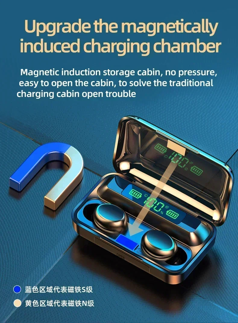 TWS F9-5 Earphone Bluetooth 5.0 Wireless Headphones Hifi Stereo Sports Waterproof Earbuds Headset Hearing Aids With Mic Handfree