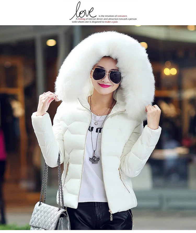 Autumn Winter Women Short Cotton Coat 2025 New Women Cotton Coat Large Fur Collar Parkas Large Size Women'S Cotton Padded Jacket