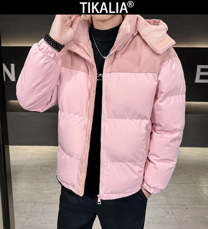 Winter Parka Jacket Men Removable Hood Thicken Keep Warm Cold Weather Windproof Coats Patchwork Cotton Padded Puffer Jacket