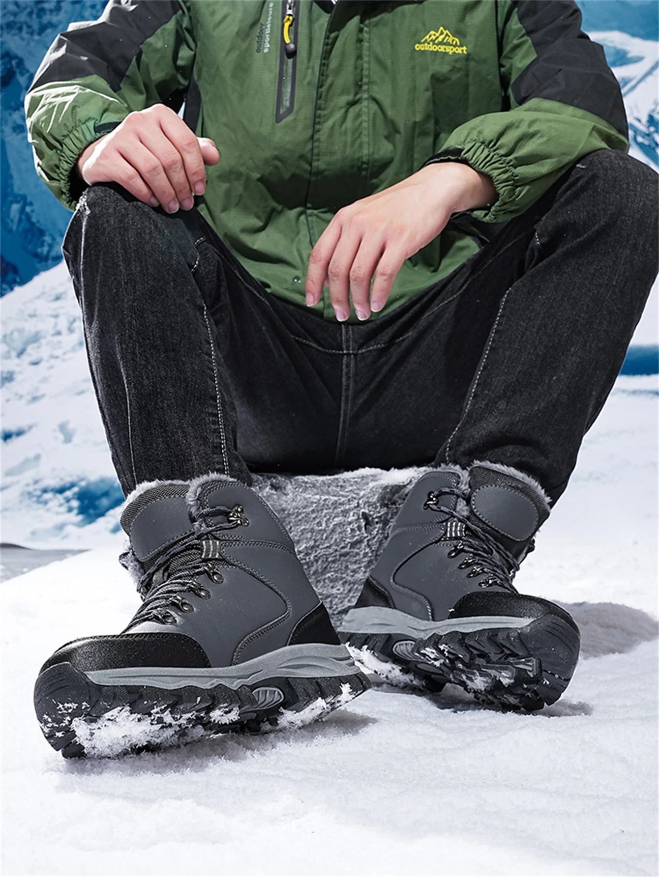 Mens Winter Snow Boots Durable Slip-resistant Windproof High-Top Sneakers Warm Comfortable Casual Shoes for Outdoor Activities