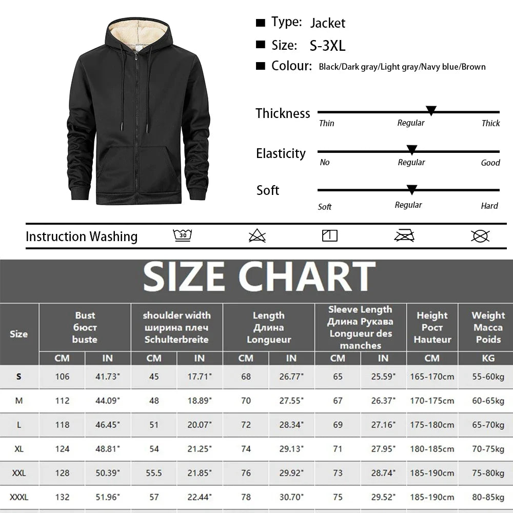 Winter Men's Jackets Thickened Fleece Lining Warm Jackets Sweatshirt Coat Men Cardigan  Zip Up Hooded Jackets Windproof Coat