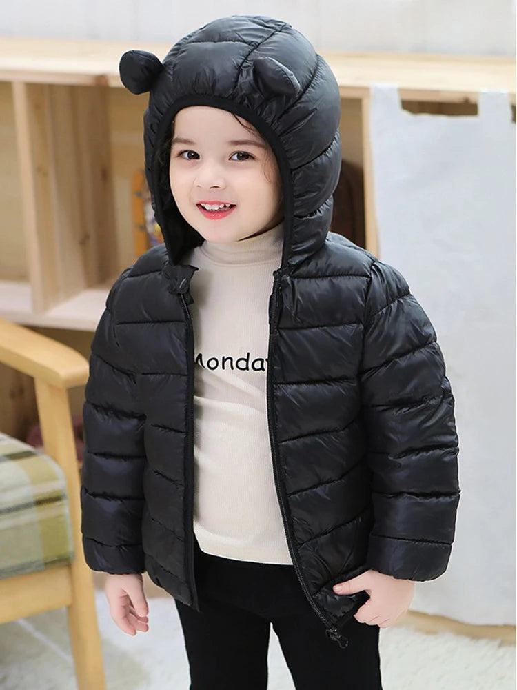 Boys Girls Lightweight Down Jacket Baby Hooded  Zipper Coats Autumn Winter Warm Outerwear 0-5 Years Kids Christmas Birthday Gift