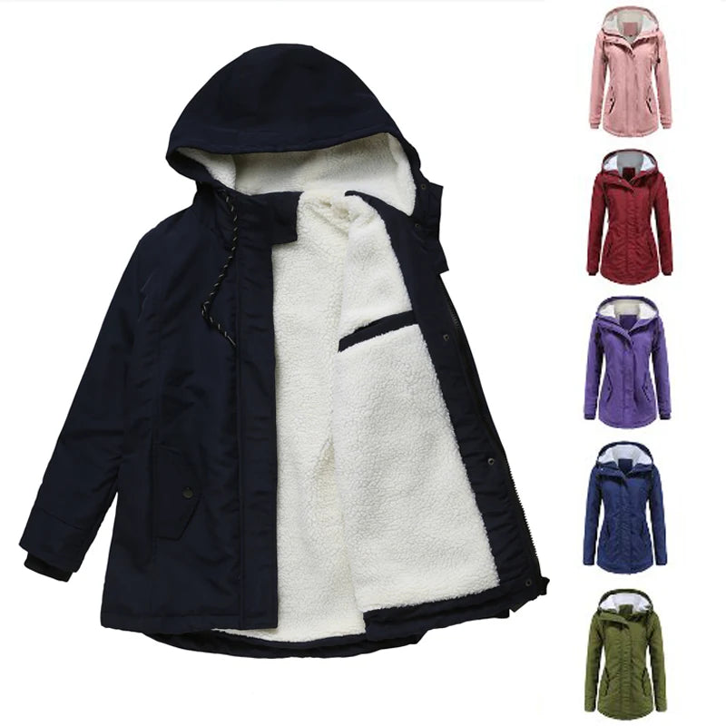 Winter Down Jackets Coats Women Warm Parkas Hooded Waterproof Thick Plush Fleece Lined Female Cotton Puffer Jacket Overcoat AY81
