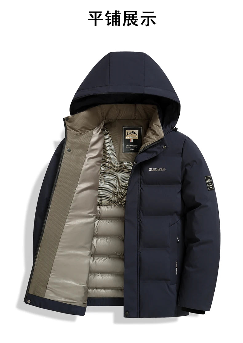 Men's Outdoor Winter Coat Parkas Middle-aged and Elderly Padded Men's Down Warm Padded Jacket Winter Removable Hooded Parkas