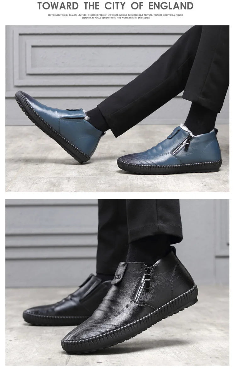 2025 Natural Wool Winter Shoes Men Genuine Leather Warmest Snow Boots Army Homme Walking Botas Hombre Platform Boots