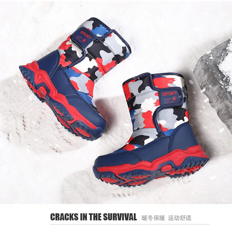 Outdoor Sport Cotton Shoes Child Footwear Fashion Waterproof Kids High Plush Boots Children Winter Boots Boys Girls Snow Boots