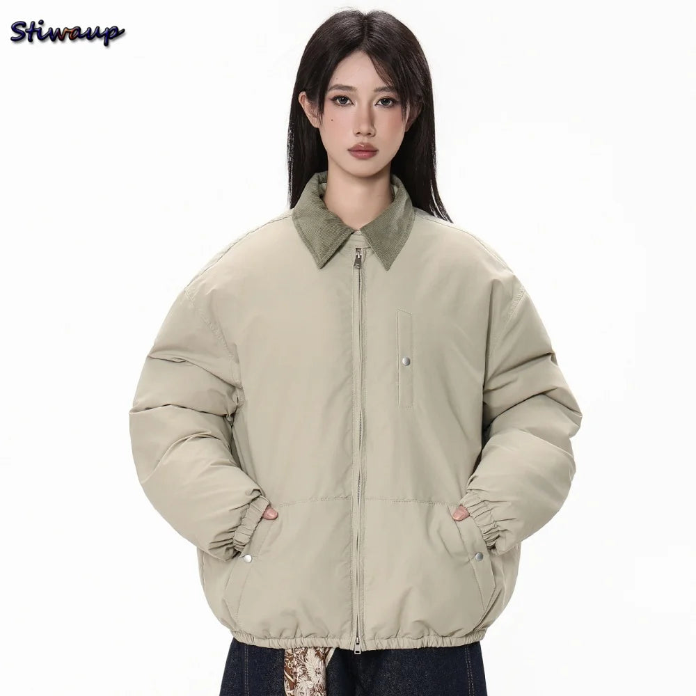 Women's Winter Down Padded Jacket Lapel Black Fashion Coat Winter Women Gray Women's Simple Solid Gray Winter Oversize Jacket