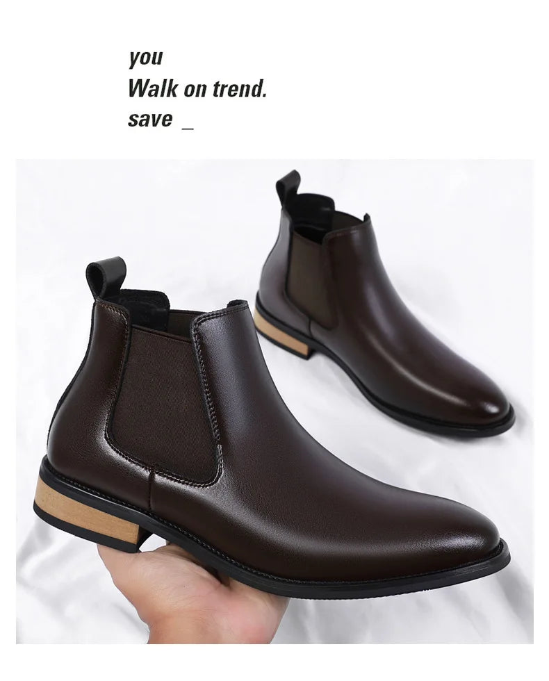 Winter New Men's Boots Genuine Leather Luxury Chelsea Boots Hidden Heels 6CM Height Increasing Shoes Man Outdoor Keep Warm Boots