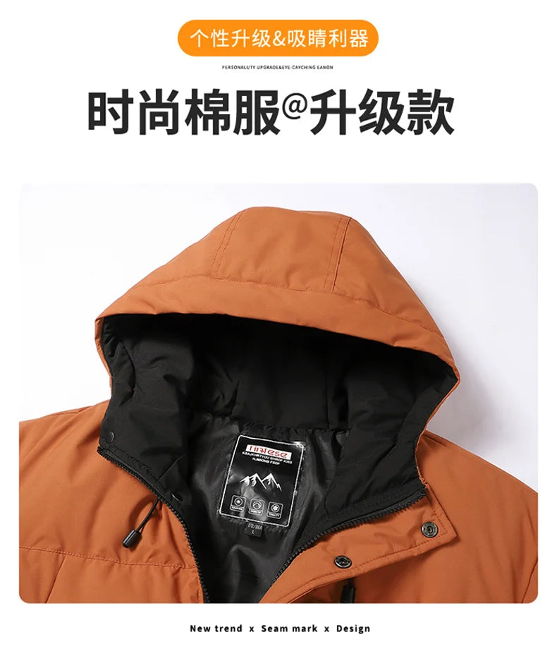 Fashion Trend with Hood Parkas for Men Quality Comfortable Thicken Warm Outerwear Solid Color Windproof Male Clothes Winter New