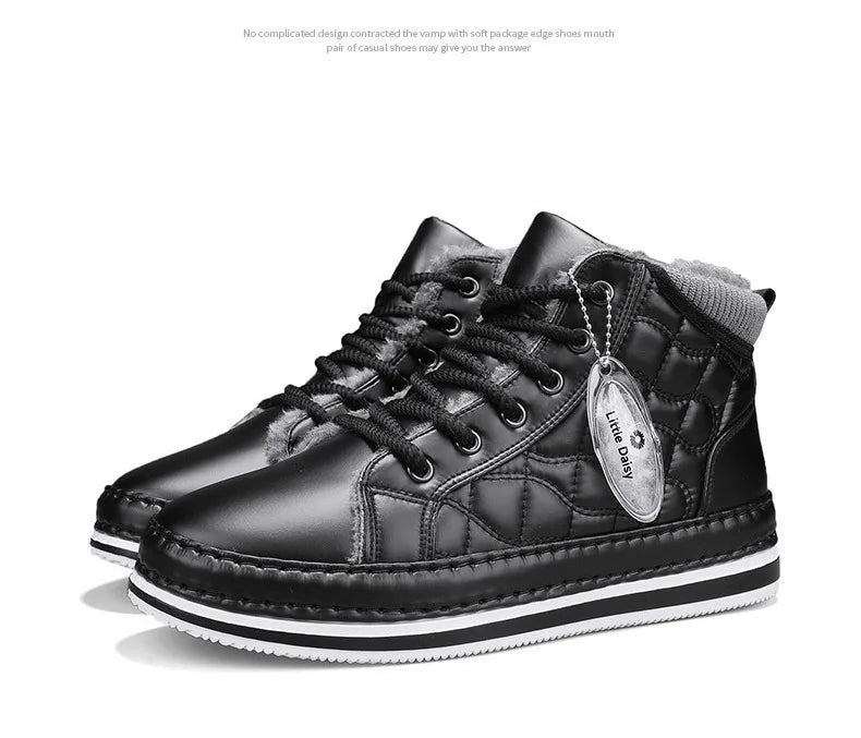 Winter New Shoes for Men Fur Boots High Tops Leather Warm Plush Casual Shoes Outdoor Snow Boots