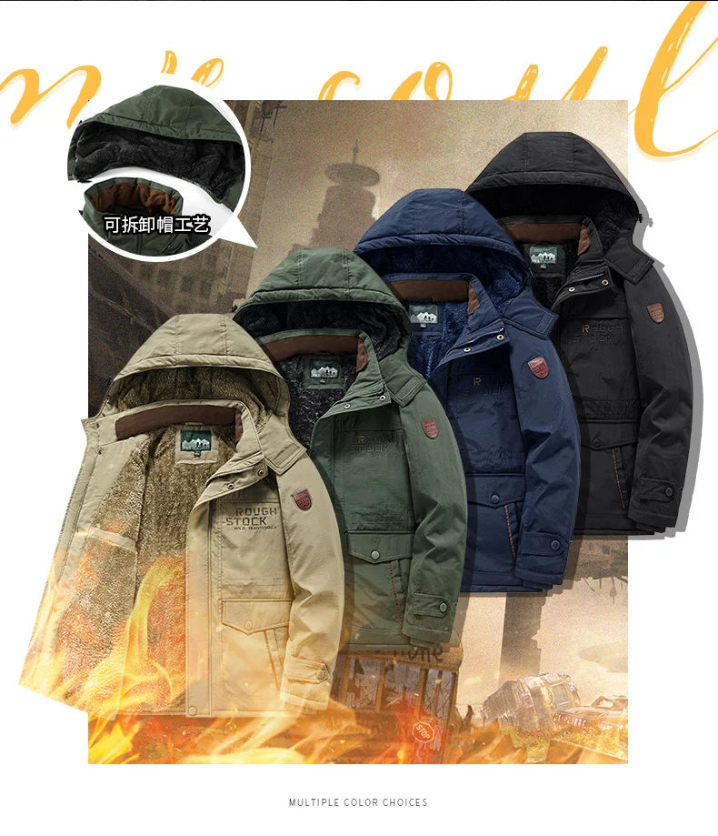 Winter Thicken Warm Men's Winter Jackets Casual Zipper Up Fleece Lining Jacket Windproof Thermal Parka Coat Outwear Clothing