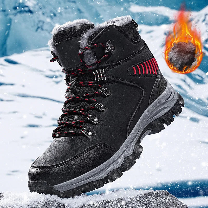 Mens Winter Snow Boots Durable Slip-resistant Windproof High-Top Sneakers Warm Comfortable Casual Shoes for Outdoor Activities