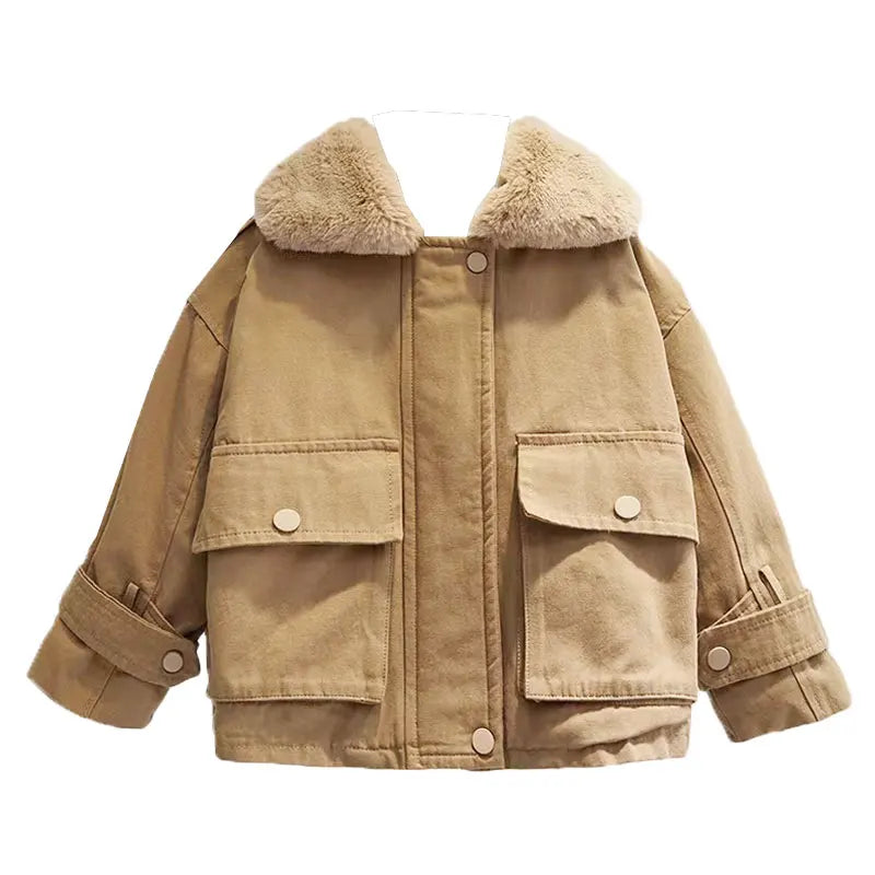 Winter Boys Insulated Jacket Child Khaki Color Retro Plus Thicken Coat Warm Outerwear High Quality Clothes Kids Windbreaker Coat