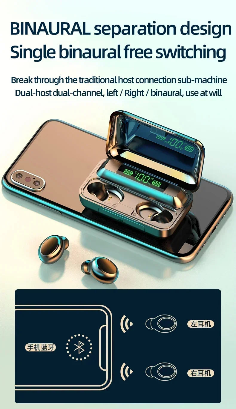 TWS F9-5 Earphone Bluetooth 5.0 Wireless Headphones Hifi Stereo Sports Waterproof Earbuds Headset Hearing Aids With Mic Handfree