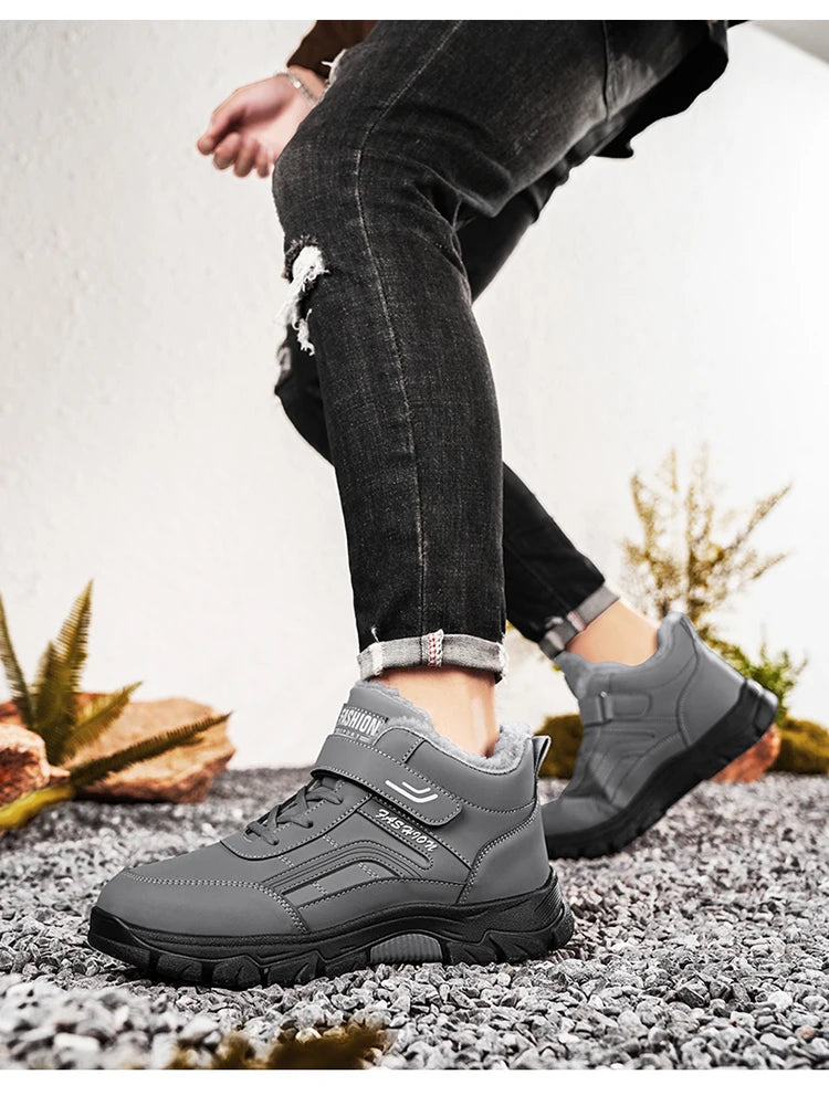 Winter Boots for Men New Waterproof PU Leather Warm Snow Ankle Boots Outdoor Warm Plush Non-slip Work High-top Casual Shoes