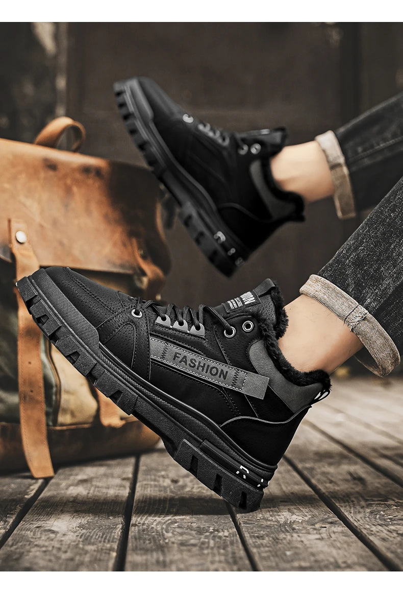 Men's plus size warm and velvet work boots soft-sole anti-slip high-top boots winter fashion youth comfort outdoor cotton boots