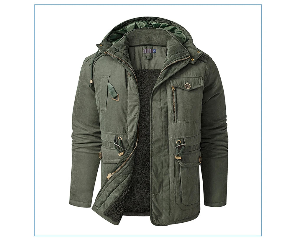 Winter Mens Fleece Warm Jackets Fashion Men Thicken Thermal Tactical Hooded Coats Men Outdoor Multi-pocket Windbreaker Jacket