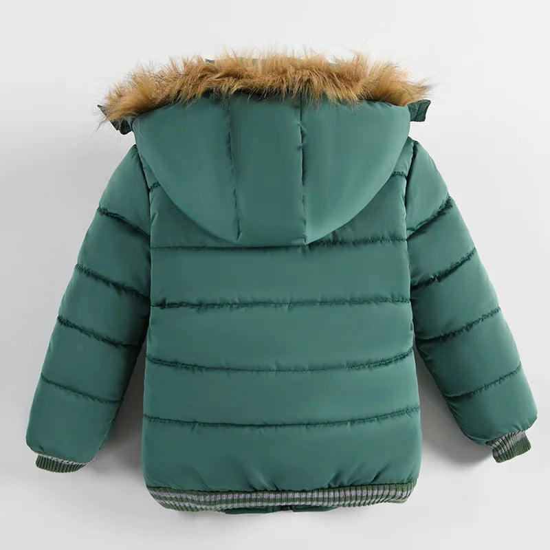 2025 Winter Children Warm Clothing Boys Down Jacket Baby Polyester Fiber Hooded Coat Thicken Outerwear Kids Solid Color Parka