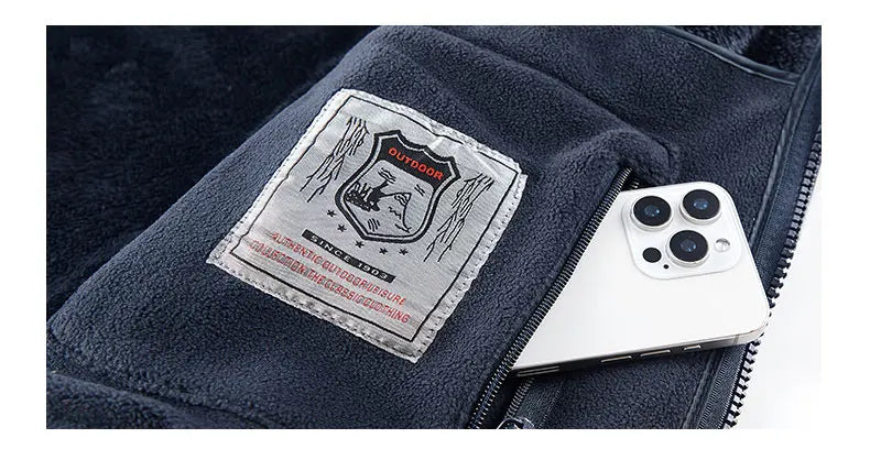 Men's Winter Fleece Jacket British Street Thickened Polar Fleece Hooded Jacket Casual Plus Size Cold-proof Warm Pocket Coat