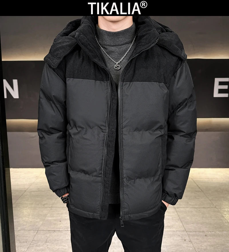 Winter Parka Jacket Men Removable Hood Thicken Keep Warm Cold Weather Windproof Coats Patchwork Cotton Padded Puffer Jacket