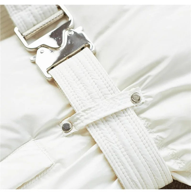 2025 New Winter Jacket Coat Female Parkas Fashion Lamb Wool Double Collar Short Belt Warm Down Cotton Jacket Women Outerwear Top