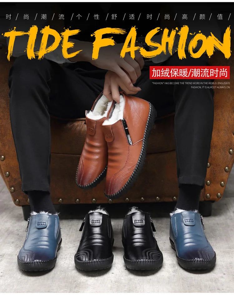 2025 Natural Wool Winter Shoes Men Genuine Leather Warmest Snow Boots Army Homme Walking Botas Hombre Platform Boots